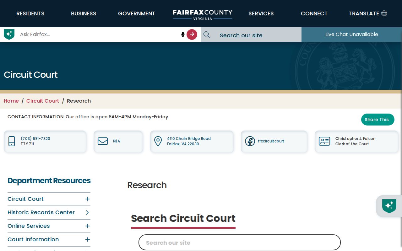 Fairfax street directory Circuit Court land records research route