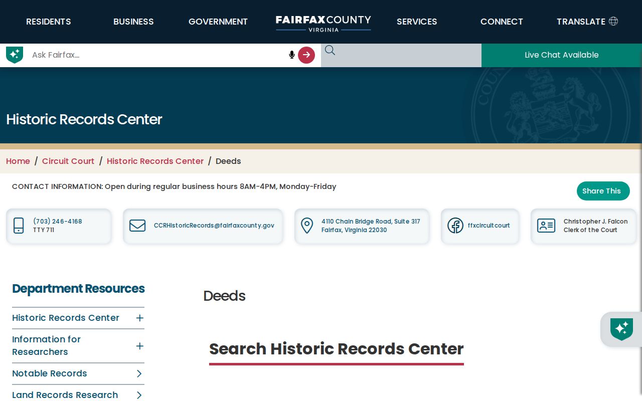 Fairfax street directory historic deed holdings guidance