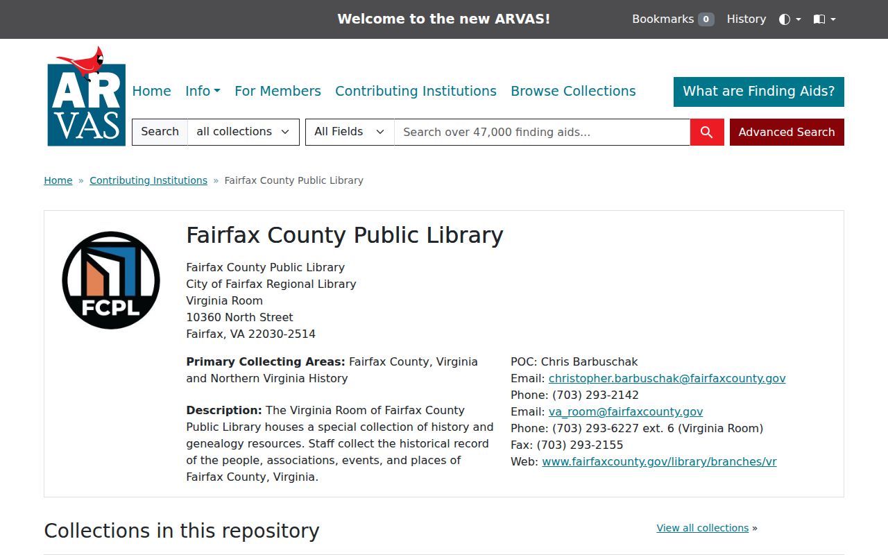 Fairfax city directory regional archival repository finding aids