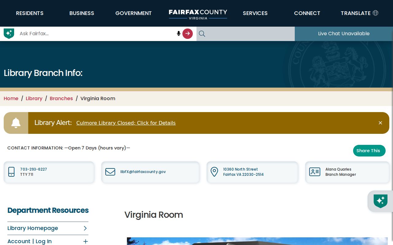 Fairfax city directory research at the Virginia Room collection page