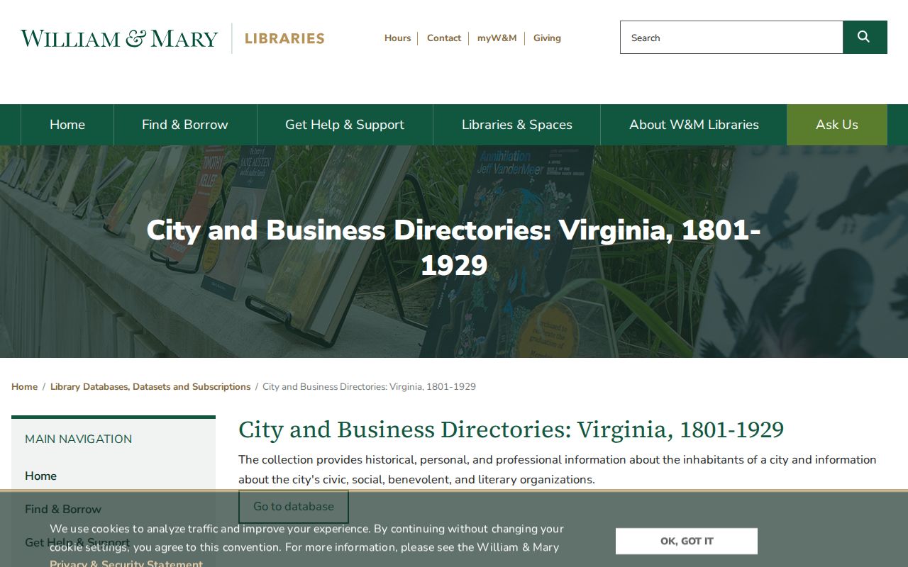 Fairfax city directory William and Mary Virginia directories database